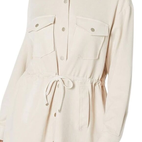 Blank NYC Shacket WMNS L Beige Snap Tied Jacket Longline Faux Suede Flap Pockets - Picture 9 of 14